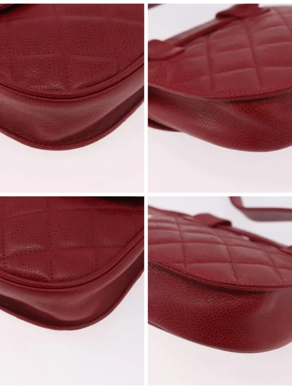 CHANEL Waist bag Grained Calf Skin Red Gold CC Auth 183792V